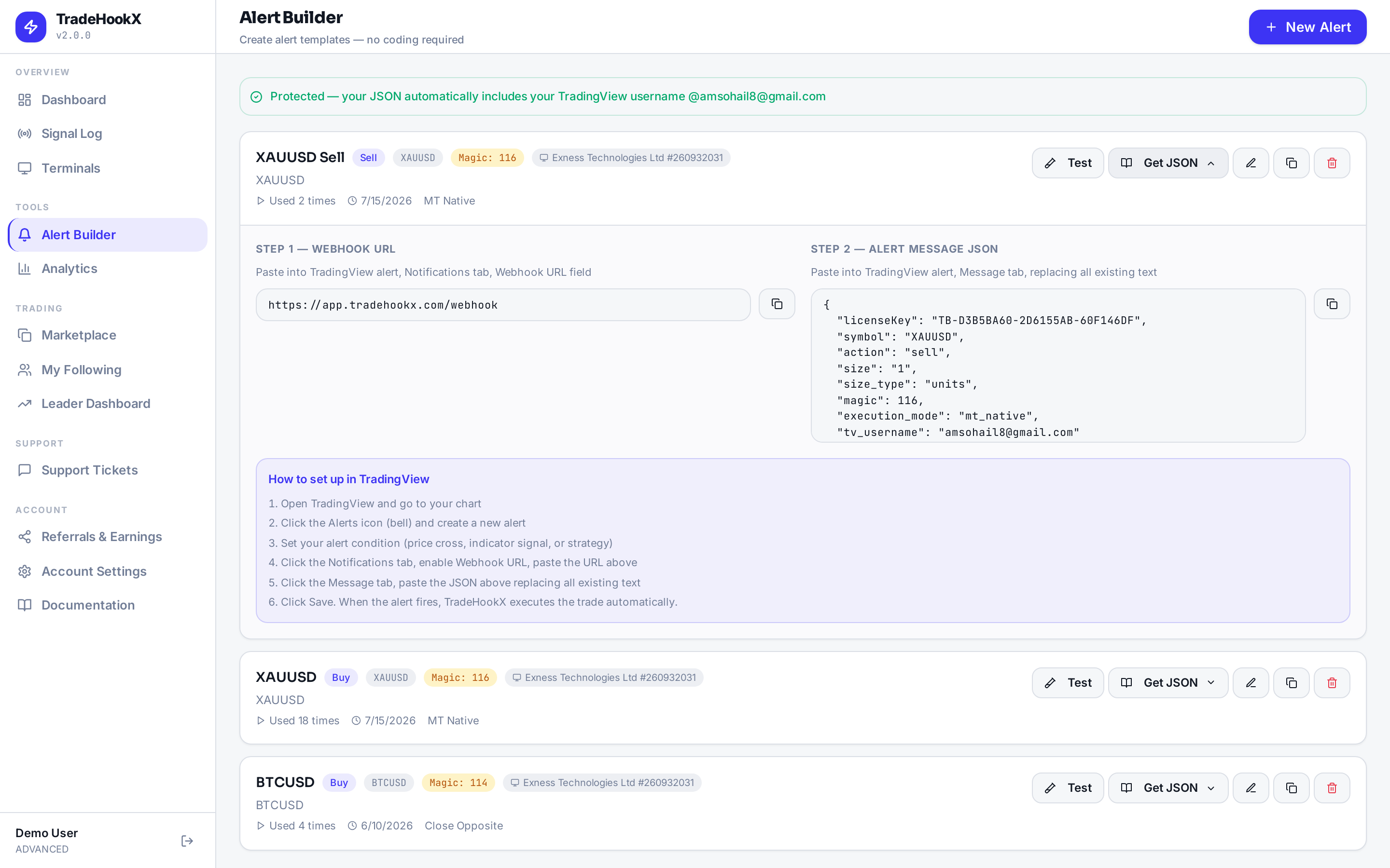 Get JSON on an alert template